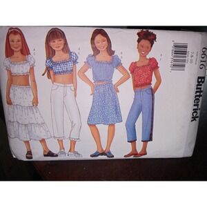 6166 Butterick Vtg SEWING Pattern Girls Skirt Capri Pants Top Shirt Crop 7-8-10